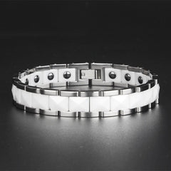 Men's Polished Titanium Steel and Ceramic Bracelet
