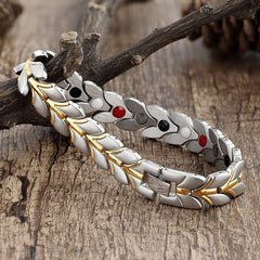 Men's Silver Leaves Magnetic Bracelet