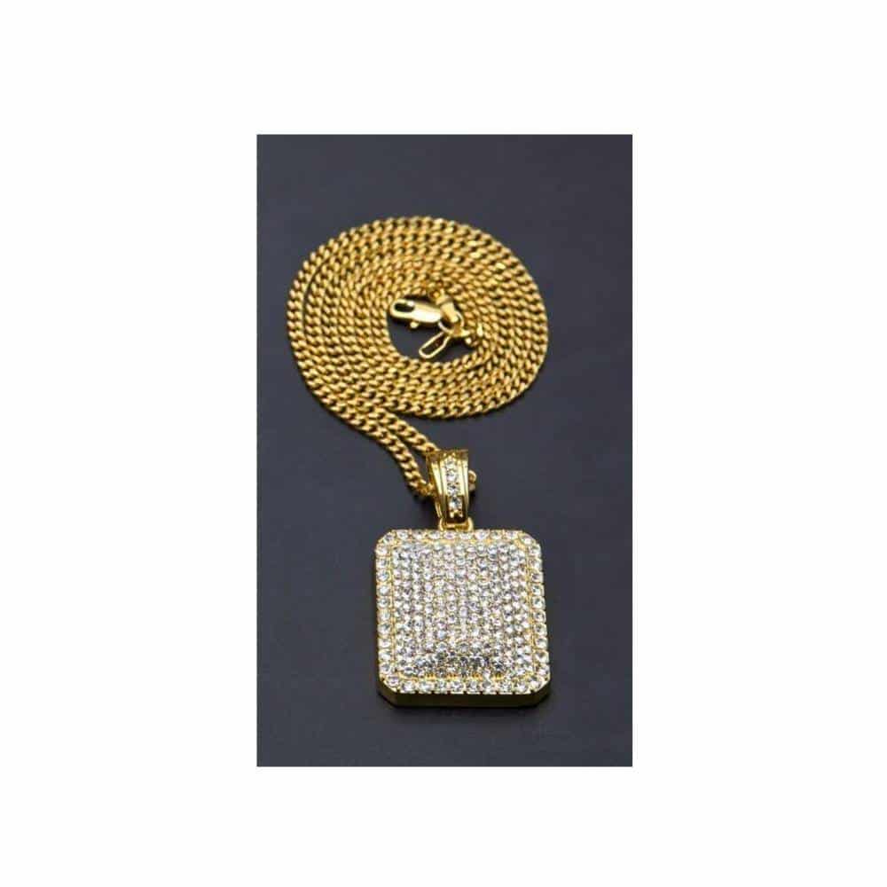 Men's Iced Out Square Shaped Rhinestone Pendant Necklaces