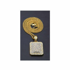 Men's Iced Out Square Shaped Rhinestone Pendant Necklaces