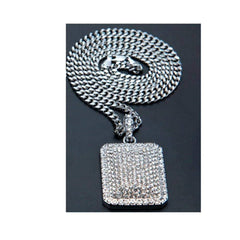 Men's Iced Out Square Shaped Rhinestone Pendant Necklaces