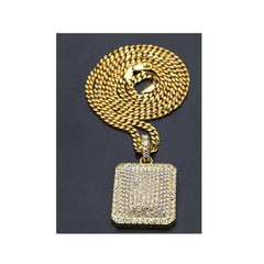 Men's Iced Out Square Shaped Rhinestone Pendant Necklaces