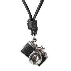 Leather Necklace for Men with Camera Shaped Pendant