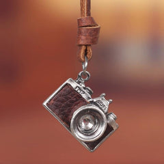 Leather Necklace for Men with Camera Shaped Pendant