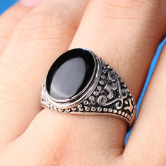 Men's Silver Vintage Enamel Ring