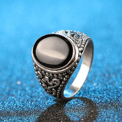 Men's Silver Vintage Enamel Ring