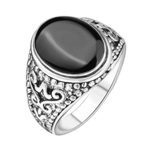 Men's Silver Vintage Enamel Ring