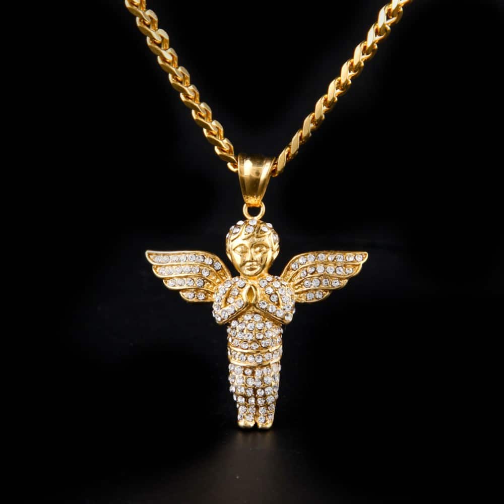 Men's Hip Hop Angel Shaped Pendant Necklaces
