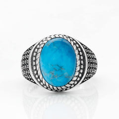 Men's 925 Sterling Silver Ring with Blue Natural Stone