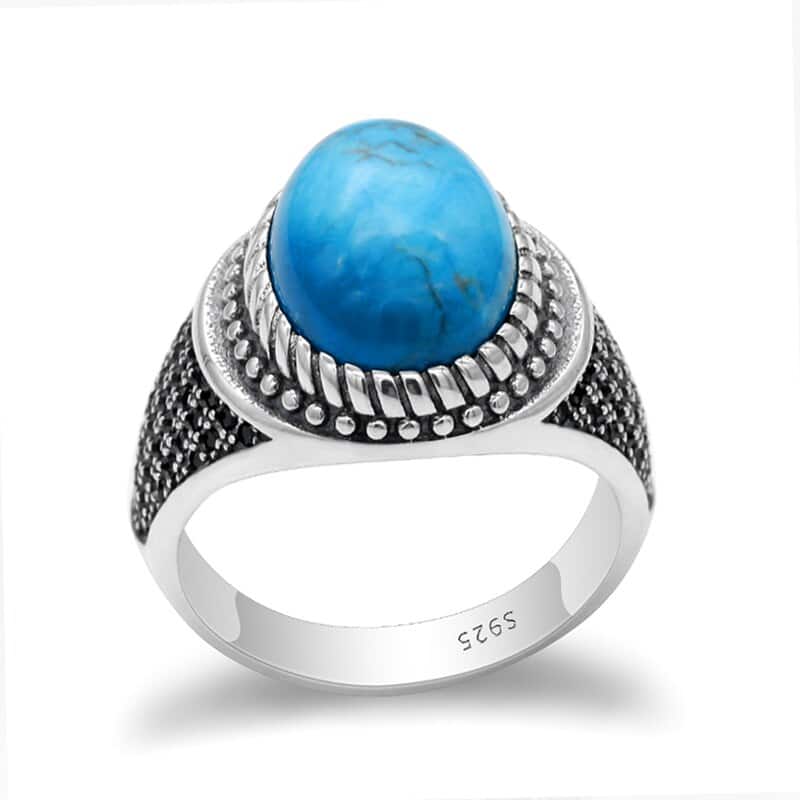 Men's 925 Sterling Silver Ring with Blue Natural Stone
