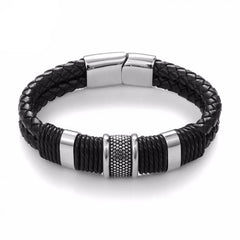 Men's Braided Leather Bracelet with Magnetic Clasp