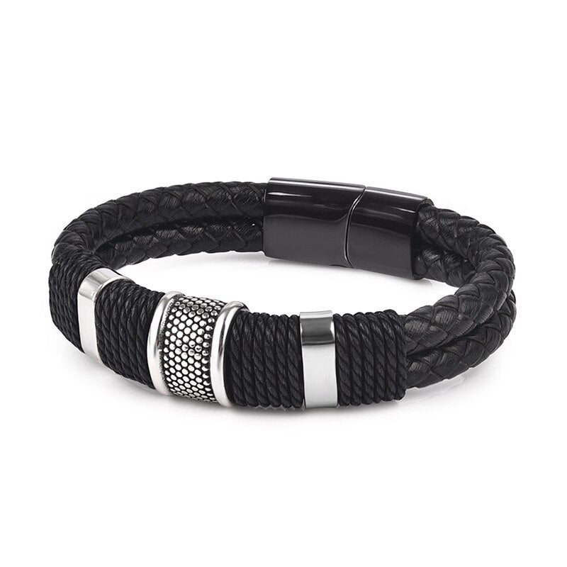 Men's Braided Leather Bracelet with Magnetic Clasp