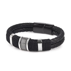 Men's Braided Leather Bracelet with Magnetic Clasp
