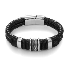 Men's Braided Leather Bracelet with Magnetic Clasp