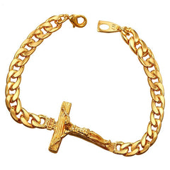 Cross Crucifix Charm Men's Chain Link Bracelet