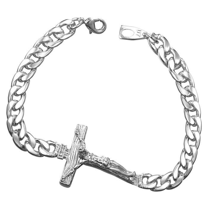 Cross Crucifix Charm Men's Chain Link Bracelet