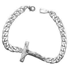 Cross Crucifix Charm Men's Chain Link Bracelet