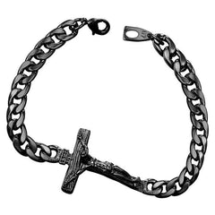 Cross Crucifix Charm Men's Chain Link Bracelet