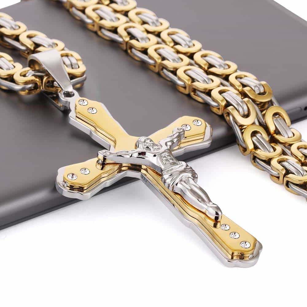 Men's Cross Shaped Crystal Necklace