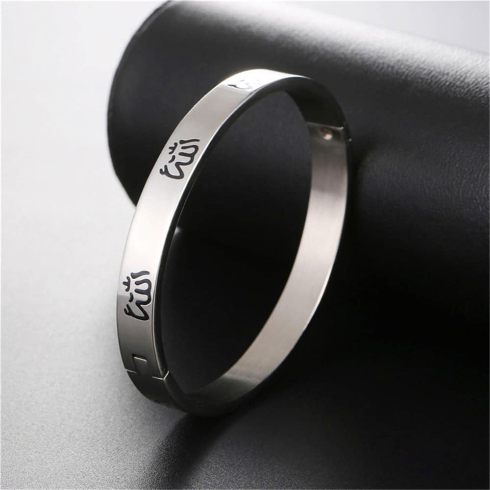 Men's Islamic Engraving Stainless Steel Bangle Bracelet