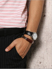 Fashion Link Chain Men's Genuine Leather Bracelet