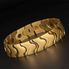 Men's Golden Wave Wide Magnetic Bracelet