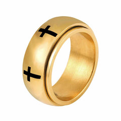 Enamel Cross Design Steel Men's Band Ring