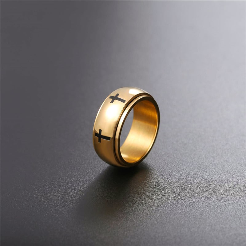 Enamel Cross Design Steel Men's Band Ring