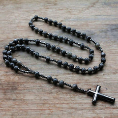 Men's Stone Beads Necklace with Cross