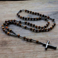 Men's Stone Beads Necklace with Cross