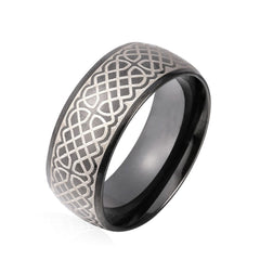Antique Viking Patterned Steel Men's Band Ring