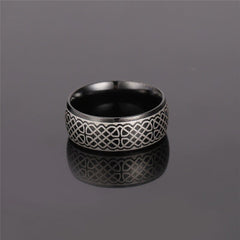 Antique Viking Patterned Steel Men's Band Ring