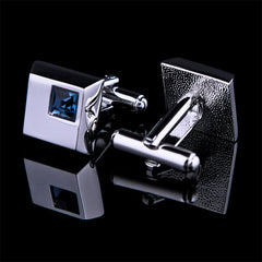 Blue Crystal Cufflinks and Necktie Clip Set
