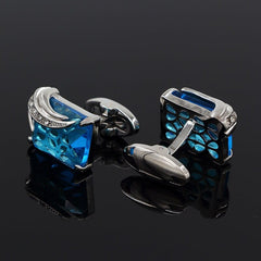 Elegant Silver-Colored Cuffinks with Colorful Crystal Insets