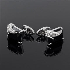 Elegant Silver-Colored Cuffinks with Colorful Crystal Insets