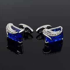 Elegant Silver-Colored Cuffinks with Colorful Crystal Insets
