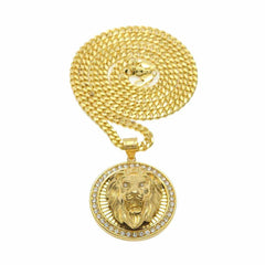 Men's Hip Hop Iced Out Lion Head Pendant Necklaces