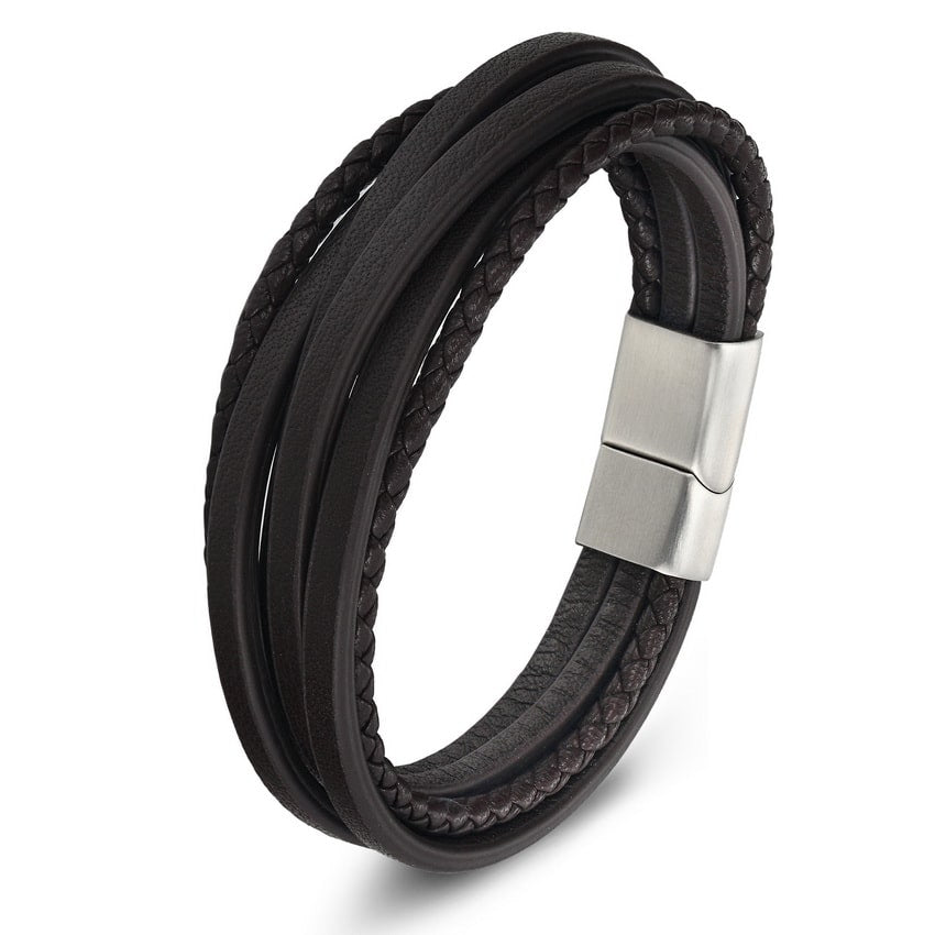 Multilayer Genuine Leather Bracelet with Stainless Steel Buckle