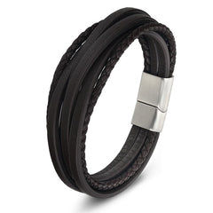 Multilayer Genuine Leather Bracelet with Stainless Steel Buckle