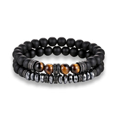Men's Handmade Beaded Stone Bracelets 2 Pcs Set