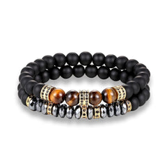 Men's Handmade Beaded Stone Bracelets 2 Pcs Set