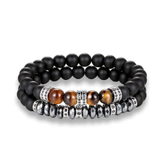 Men's Handmade Beaded Stone Bracelets 2 Pcs Set