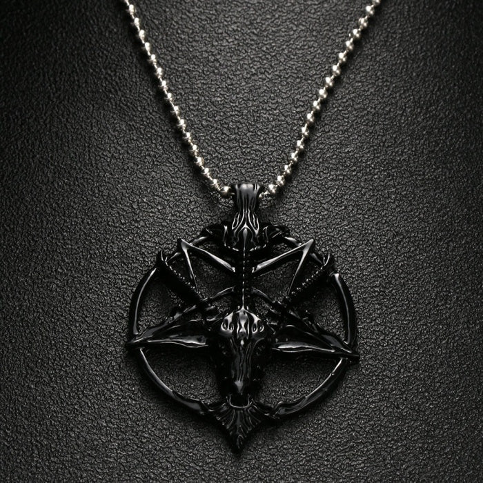 Men's Gothic Style Chain Necklace with Pentagram Themed Pendant