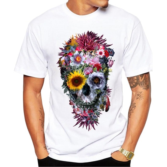 Floral Skull Printed Party Men's T-Shirt