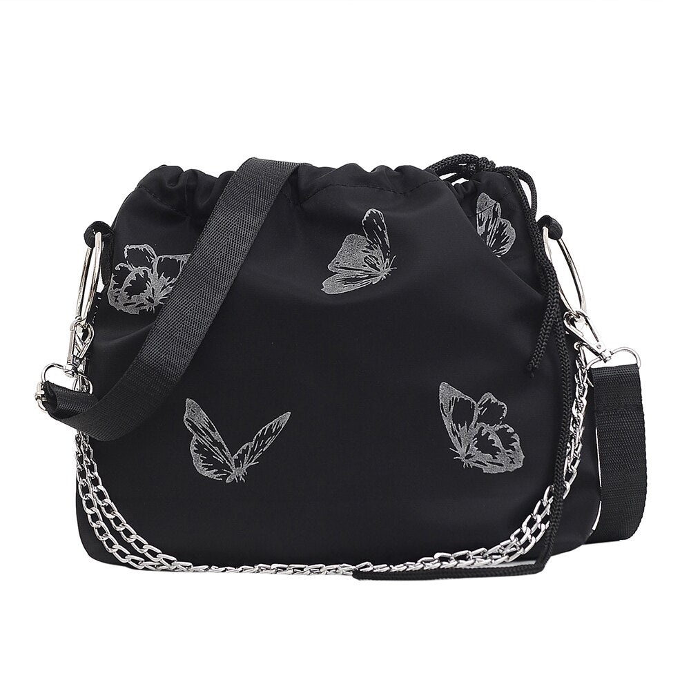 Luminous Butterfly Printed Drawstring Messenger Bag for Women