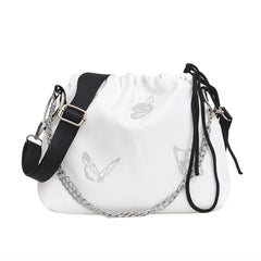 Luminous Butterfly Printed Drawstring Messenger Bag for Women