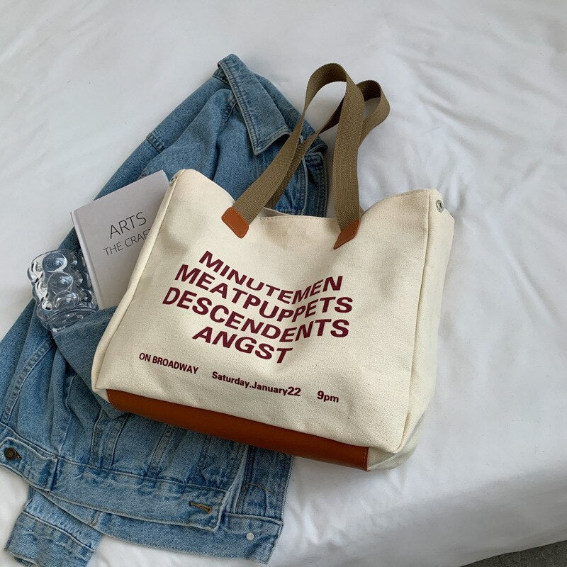 Canvas Bag for Women with Letter Print