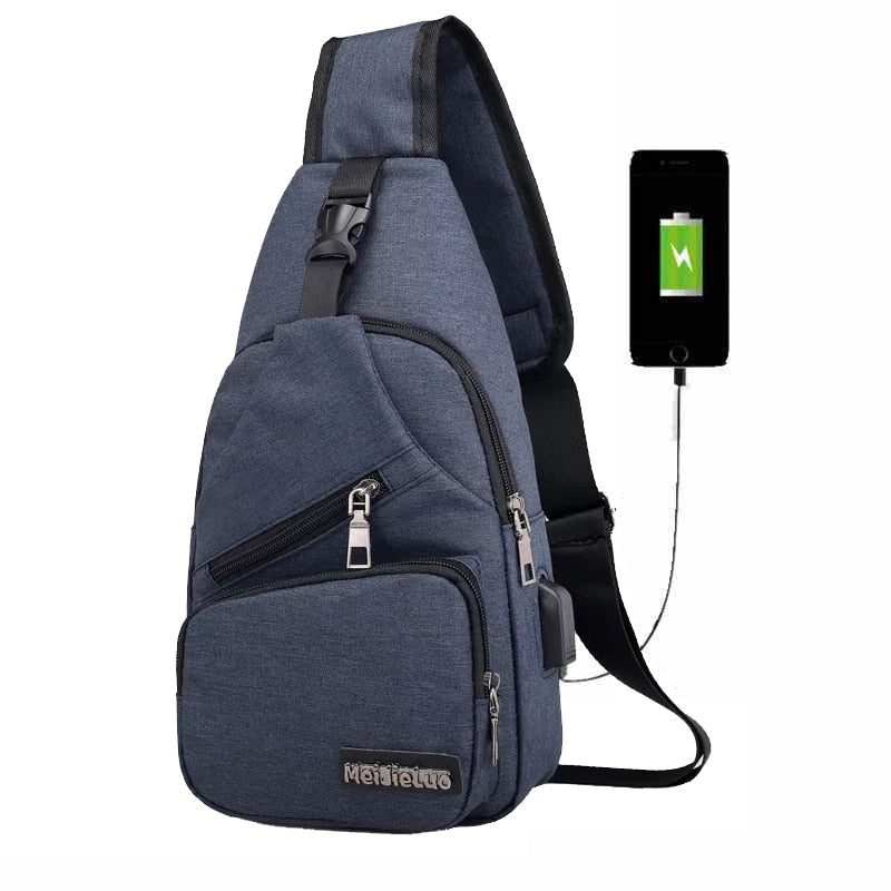 Men's Flat Shoulder Bag with USB Port