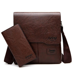 Men's Leather Messenger Bag with Phone Case