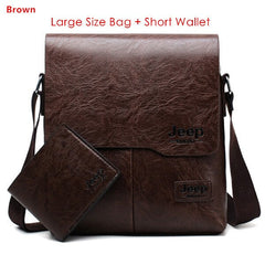 Men's Leather Messenger Bag with Phone Case